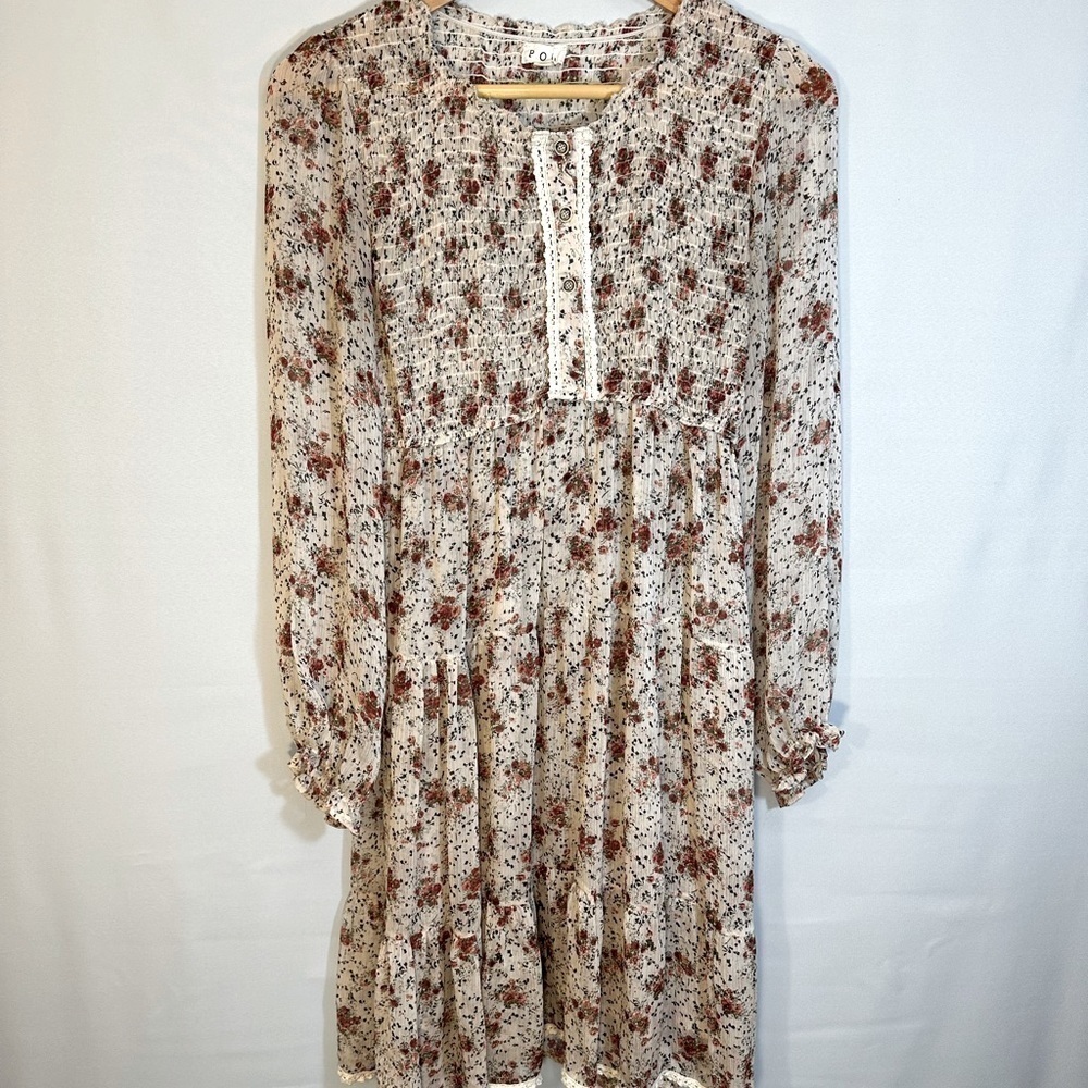POL Tiered Ruffle Paisley Peasant Prairie Cottage Core Crochet Trim Maxi Dress